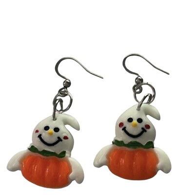 Handgefertigte Halloween Kürbis Geist Harz Ohrhänger Kawaii süß gruselig
