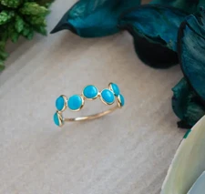 Funky Natural Turquoise Gemstone 925 Sterling Silver Gold Plated Eternity Ring