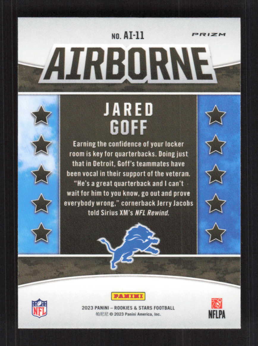 Jared Goff 2023 Panini Rookies & Stars Airborne Longevity Detroit