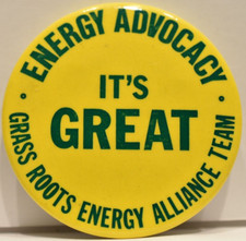 1980s It's Great Energy Advocacy Grass Roots Energy Alliance Team Pinback