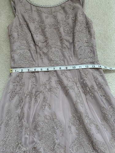 MONSOON BEAUTIFUL TAUPE LACE OVERLAY SLEEVELESS BEADED OCCASION DRESS SIZE 12 - Picture 16 of 17