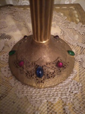 Vintage Style of E J B Gold Empire Jeweled Candle Holder Gilt Stamped J Crown F