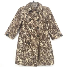 Kenar Brown Gold Lame Double Breasted Jacket Overcoat Quarter Sleeves Size Small