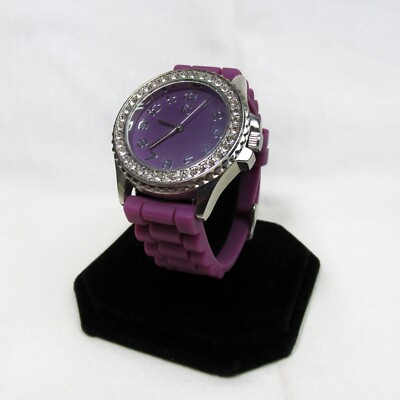 Purple CC Bejeweled Women s Watch Purple Face & Silicone Watch Band New Battery