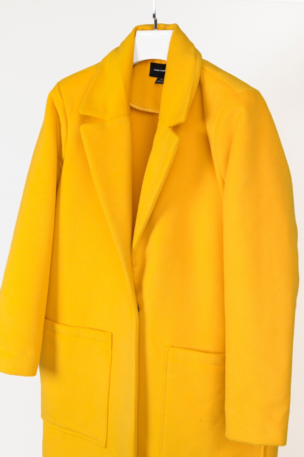 Something Navy Yellow Felt Patch-Pocket Over Coat… - image 3