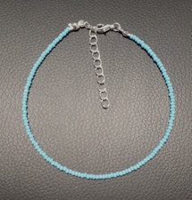 TURQUOISE BLUE OPAQUE CZECH SEED BEAD ANKLE BRACELET ANKLET 9" + EXT SB04