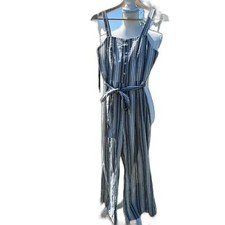 NWT Savanna Jane Jumpsuit Medium Gray White Stripe Coastal