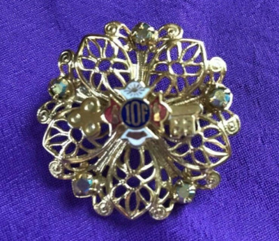 Vintage  IOF Independent Order of Foresters Jeweled Woman's Brooch Pin