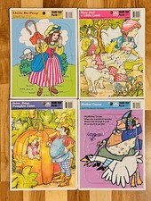 4 Vintage Nursery Rhymes Golden Frame Tray Puzzles 12-Piece