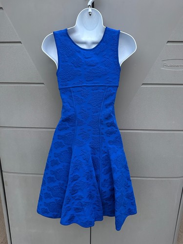 Zac Zac Posen Blue Zoe Textured Floral Knit Jacquard Fit & Flare Dress Sz Small - Picture 8 of 11