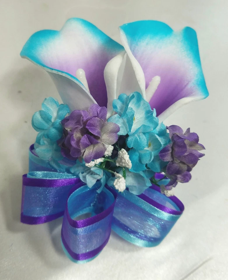 Ramo de boda nupcial rosa verde azulado cala lirio accesorios Foto 4 de 4