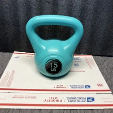 15lb Kettle Bell by Ultralife - Teal Plastic Case- Easy To Hold Easy To Grip