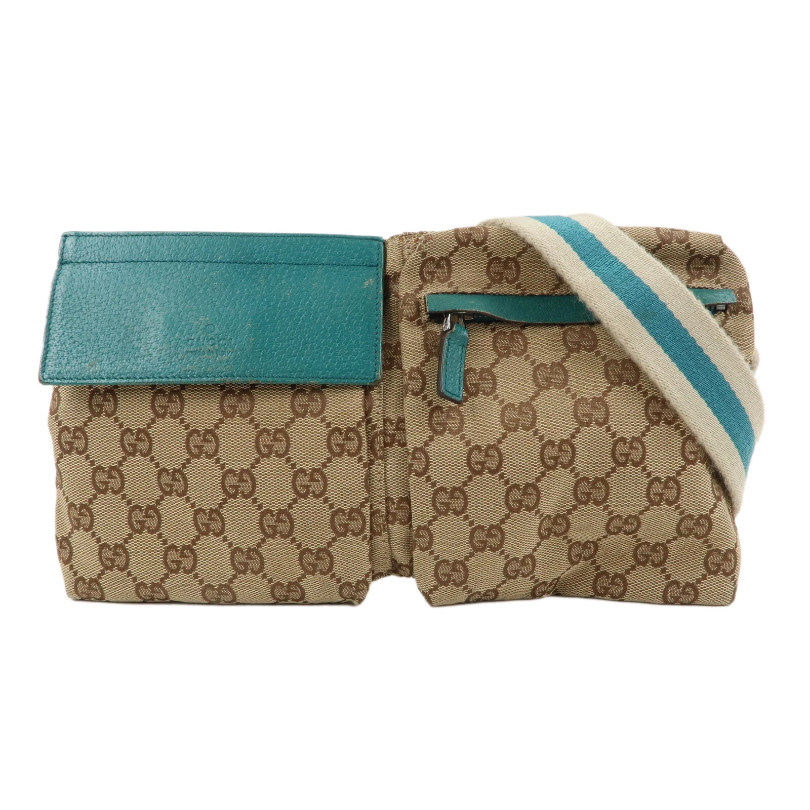 Authentique sac bandoulière GUCCI GG toile cuir taille turquoise 28566 occasion F/S