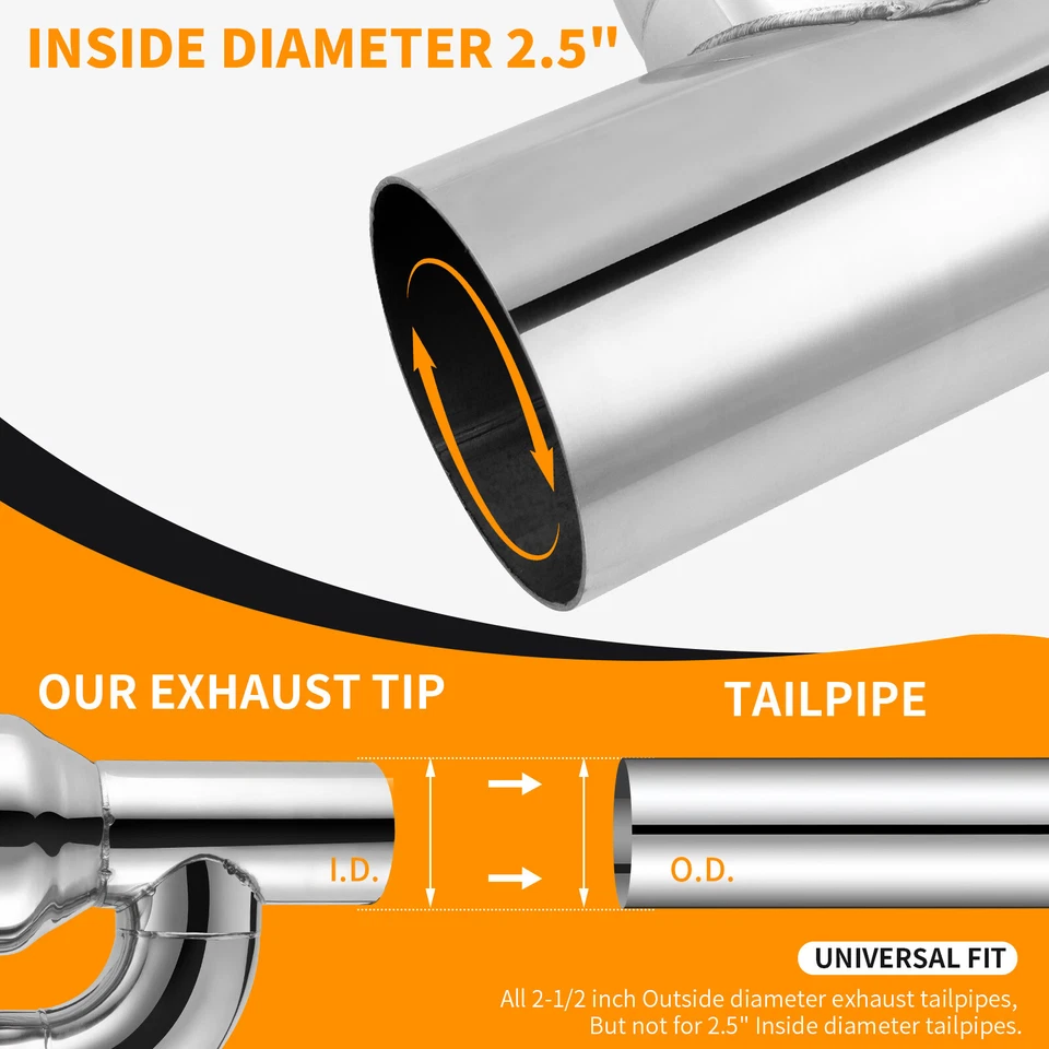 Dual 2.5" In 4" Out Quad H-Type Exhaust Tips Double Wall For Pontiac GTO 1964-71 - Image 4 of 4