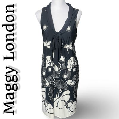 MAGGY LONDON Black & Off-White Floral Dress, Tie Front Accent, Size 10 | eBay MAGGY LONDON Black & Off-White Floral Dress, Tie Front Accent, Size 10 | eBay
