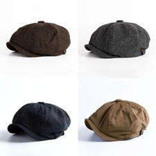 Newsboy Hat Flat Cap Driver Herringbone Tweed Plain Wool Baker Boy Classic Golf