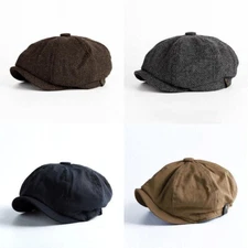 Newsboy Hat Flat Cap Driver Herringbone Tweed Plain Wool Baker Boy Classic Golf