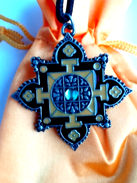 Halskette *Mandala* Mit GrüNem Stein, Filigran Mit Satinbeutel *Neu*-image