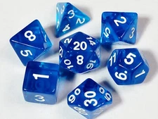 🟦🎲Transparent Blue Classic DnD Dice Set | Dungeons & Dragons | 7 Dice RPG