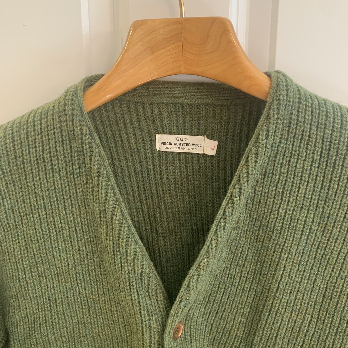 Vintage 60s Virgin Worsted Wool Knit Cardigan Men Large L Vintage 60s Virgin Worsted Wool Knit Cardigan Men Large L