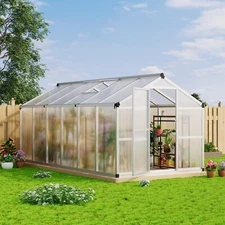 6'x8' 6'x10' 8'x12' Polycarbonate Heavy Duty Walk-in Greenhouse Kit for Outdoors