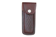5" Pocket Folding Knife Sheath Holder Brown Printed Leather Belt Case Metal Snap