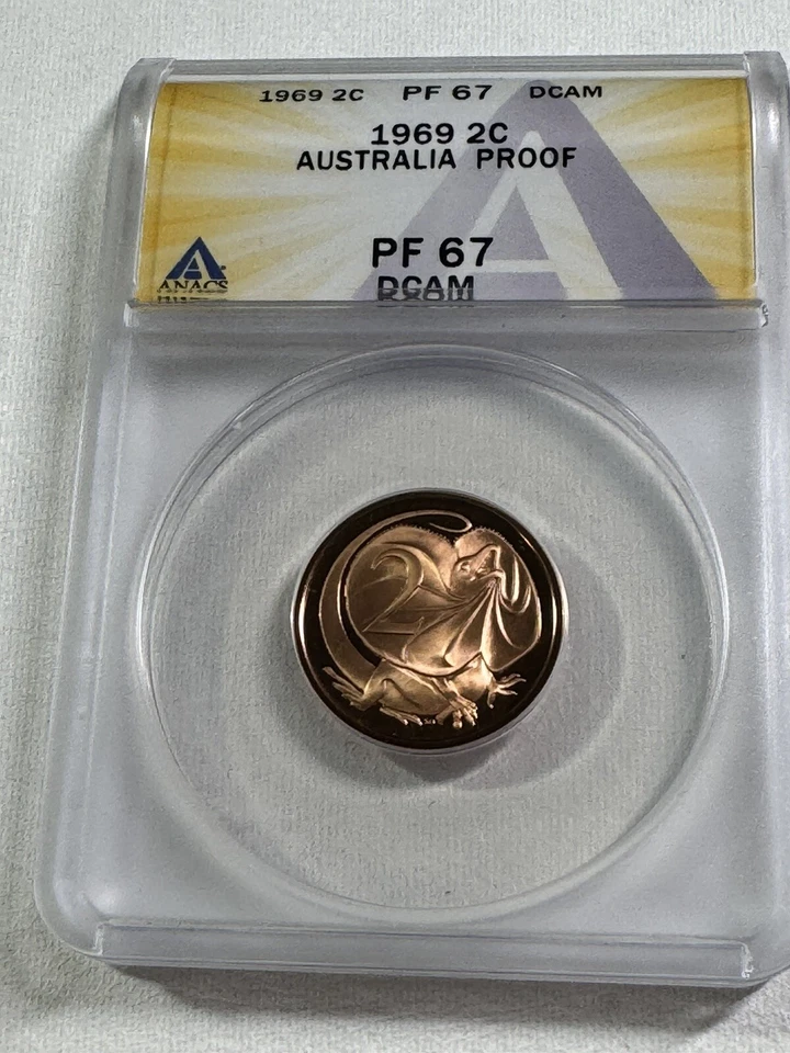 Australia 1969 2 centavos graduado PR 67 DCAM por ANACS Foto 2 de 4