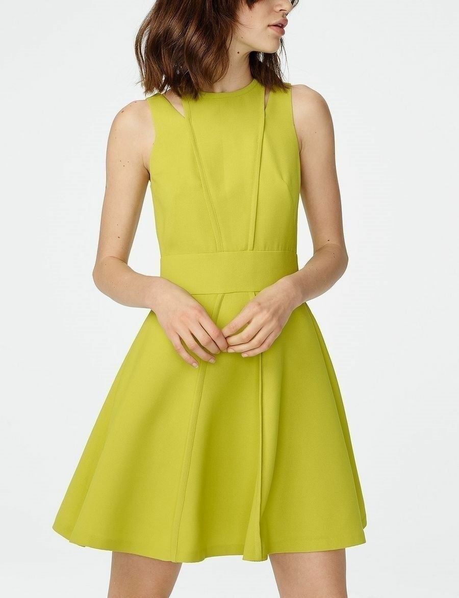 ARMANI EXCHANGE AE Cutout Shoulder Fit-and-Flare Dress, Size 0, Lime; $160