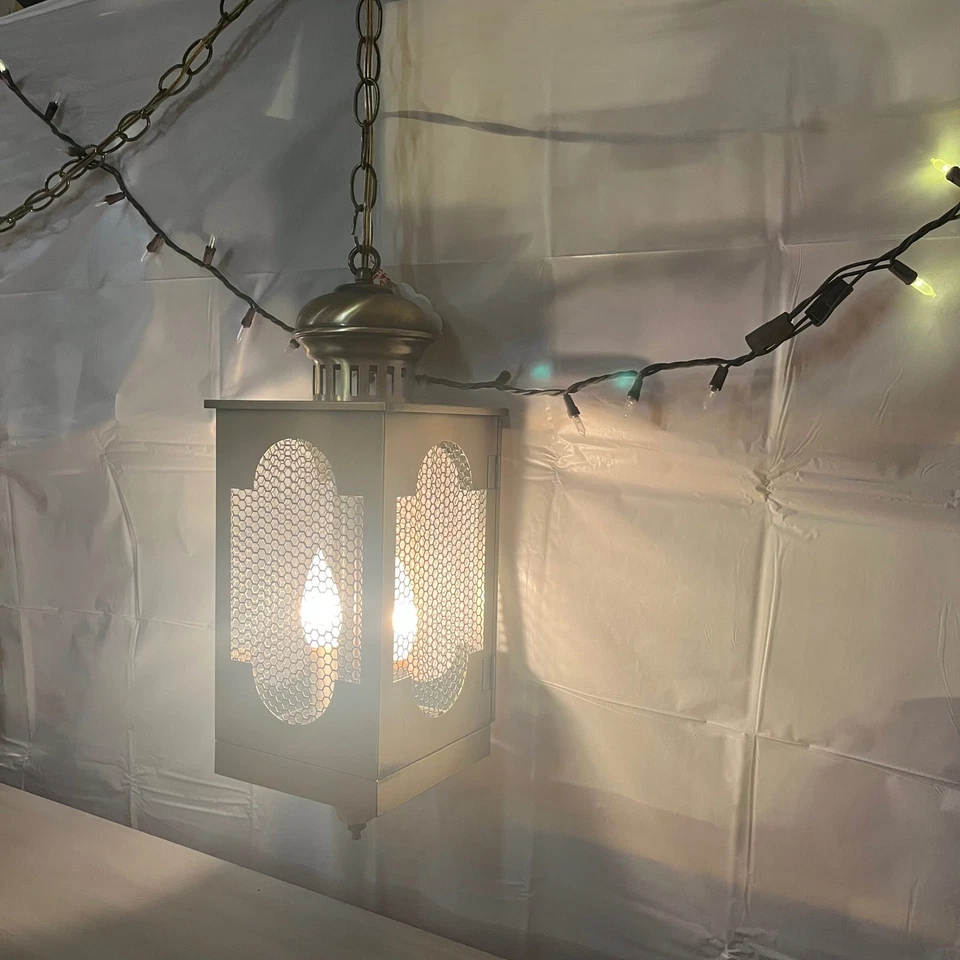 De Colección Par Colgante Swag Linterna Estilo Vela Luces Malla Latón Gótico Mediados de Siglo Foto 4 de 4