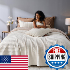 Wonderful Velvet Quilt Set Queen Size Cream Soft Fluff Texture Coverlet Shams