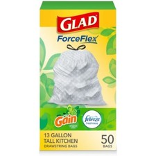 Glad ForceFlex Tall Kitchen Drawstring Trash Bags - Gain Original - 13 Gallon