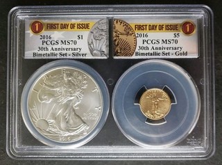 2016 $1 1oz Silver Eagle and $5 1/10oz Gold Eagle PCGS MS70