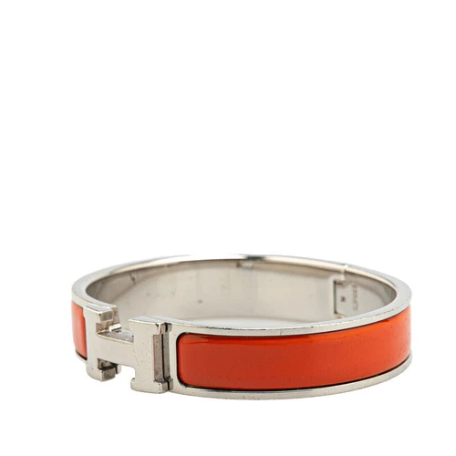 HERMÈS Bracciale Hermes H Click Clack PM argento arancione metallo accessori moda donna