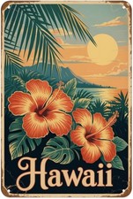 Hawaii Hibiscus Flower Vintage Beach Tin Metal Signs Home D cor 8x12