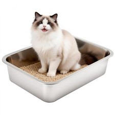 Stainless Steel Cat Litter Tray Cats with Anti-Slip Pads Non-Stick Cat Toilet