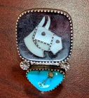 Vintage Signed Mike Simplicio Zuni Horse Inlay Silver Ring Size 7.5