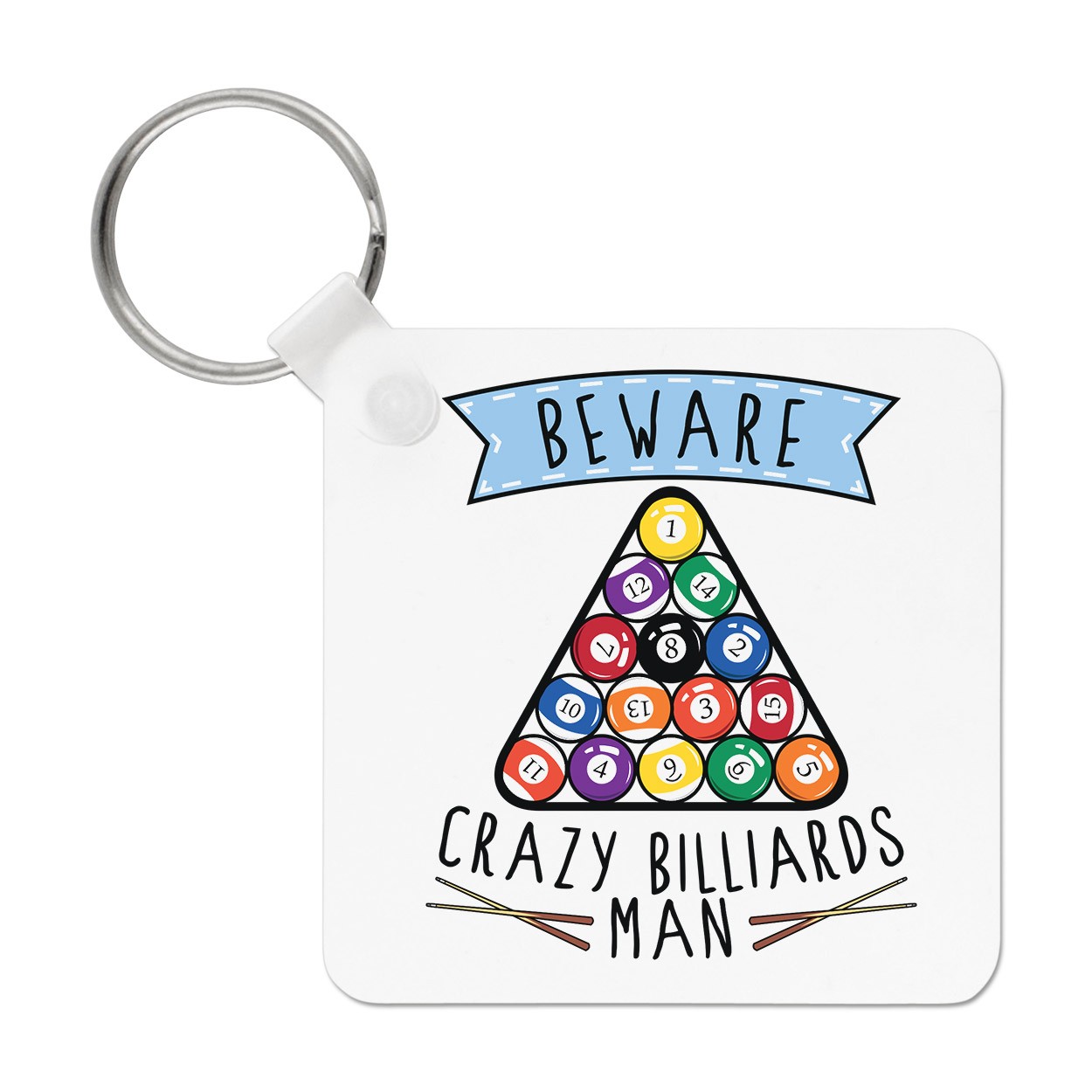 Beware Crazy Billiards Man Keyring Key Chain - Funny