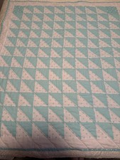 Beautiful Baby Quilt 36" X 40" Teal White Lightweight Machine Washable Bedding