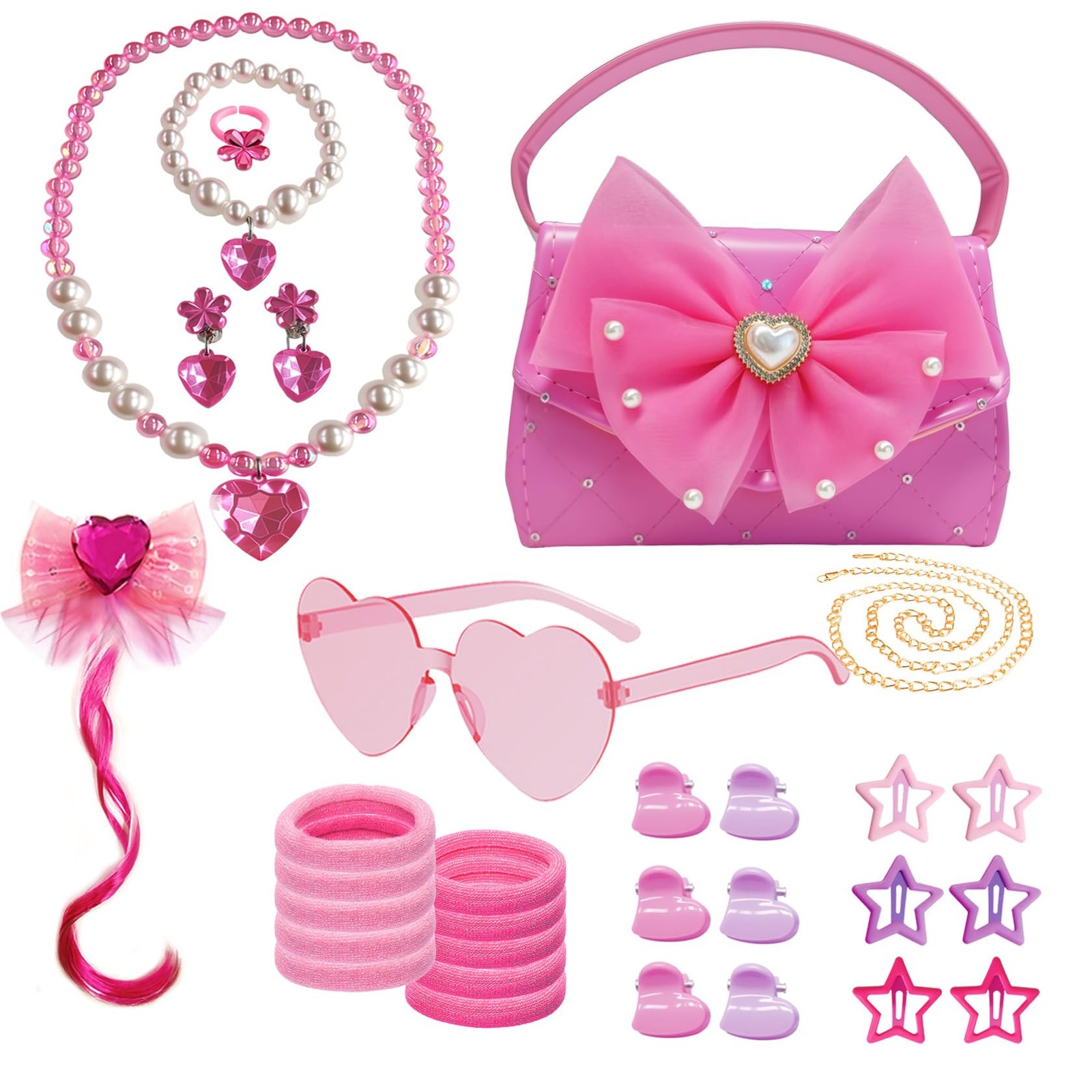 Girls Pink Dress Up Accessories Set with Purse, Necklace, Br