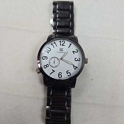 IIK Collection Damen- oder Herren-Armbanduhr   Schwarz / Weiß   Edelstahlarmband