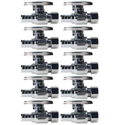 10 Pack XFITTING 1/2'' PEX-B x 3/8'' OD Compression Straight Stop Valve, Lead Free