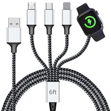 Multi Charging Cable for Apple Watch Charger 6FT 4 in 1 Braided Cord for Mul