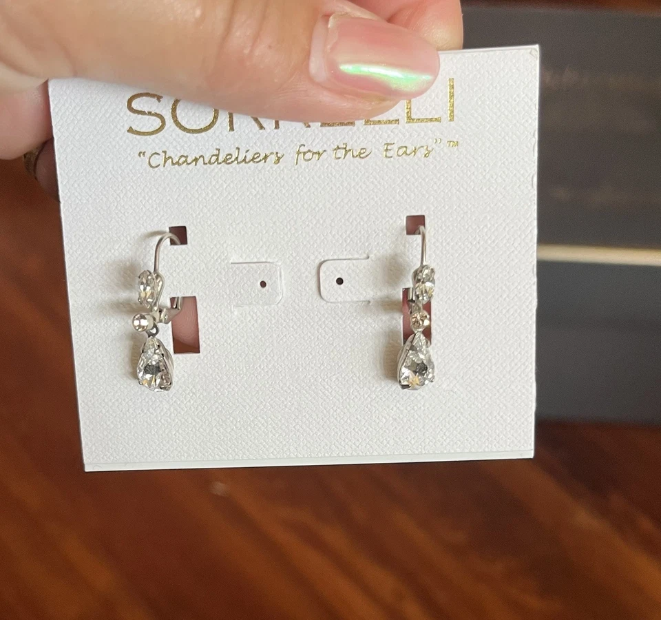 索雷利蓝色水晶耳环穿孔吊坠签名 — 第 2/4 张图片