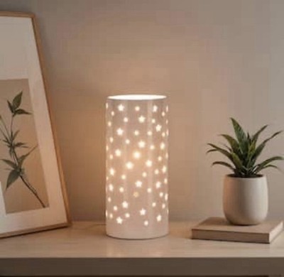 Alsy 10 in. White Indoor Ceramic Up-Light with White Cut Out Star Pattern Shade