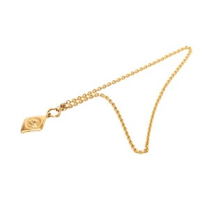 Authentic CHANEL Coco Mark Diamond Shape Chain Pendant Necklace CC Logo Gold Plated France
