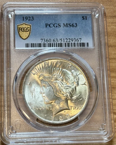 1923 $1 Peace Silver Dollar - PCGS MS63 - Gold Shield