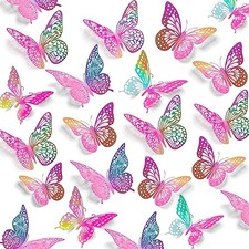 3D Butterfly Wall Decor 48 Pcs, 4 Styles, 3 Sizes, 48 Pcs, Laser Pinkpurple