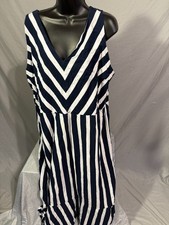 Chaps Womens Plus 2X Navy Stripes Nautical Maxi Dress Long Vacation Cruise Blue