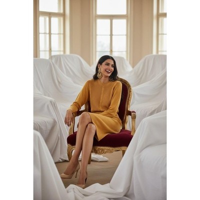 Vtg St John Marie Gray Vintage Marigold Sweater Dress Size 4 USA Old Money 80s