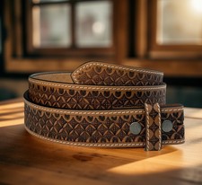 Western Leather Belt, Floral Embossed Cowgirl Hand Tooled Belt 1-1/2"